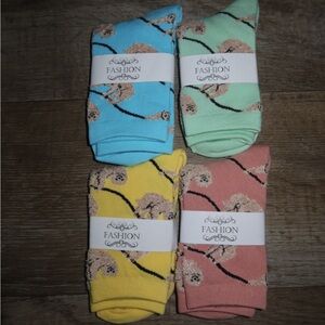 Cute Sloth Crew Socks - Mint, Coral, Blue, Yellow